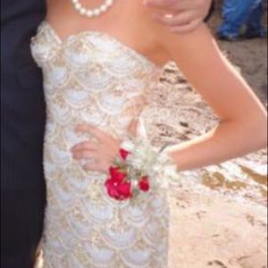 Sherri Hill Mermaid ivory and silver Prom Dress