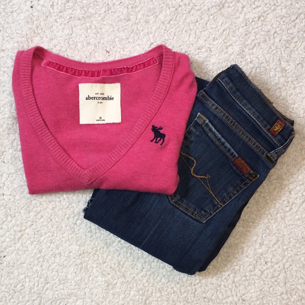 Abercrombie Kids Pink V-Neck Sweater Medium