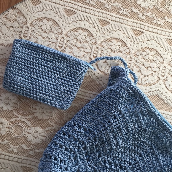 Hand Crocheted Blue Shoulder Purse - Picture 4 of 4