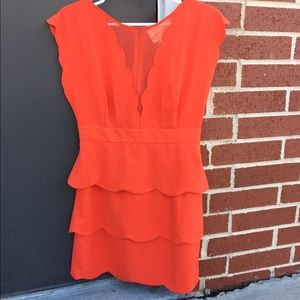 Orange ruffle mesh cocktail dress
