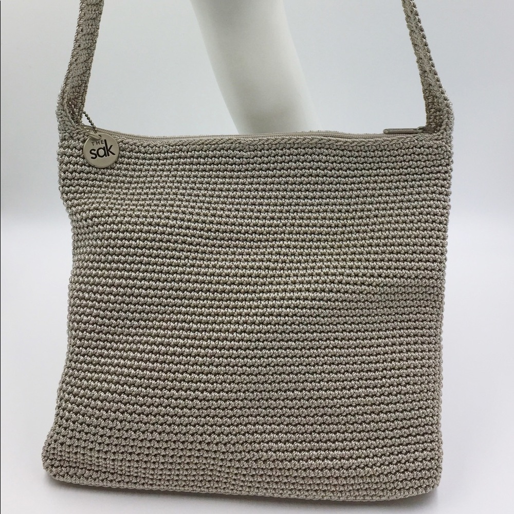 The Sak Taupe Crocheted Shoulder Handbag