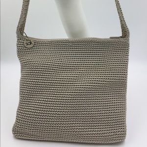 The Sak Taupe Crocheted Shoulder Handbag