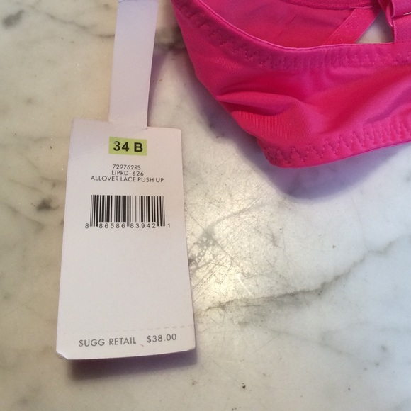 NWT Betsey Johnson Pink Lace Push Up Bra 34B - Picture 4 of 5