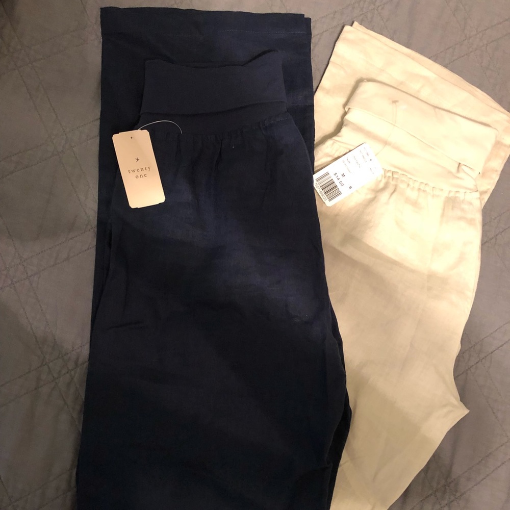 Set of linen pants with elastic waistband