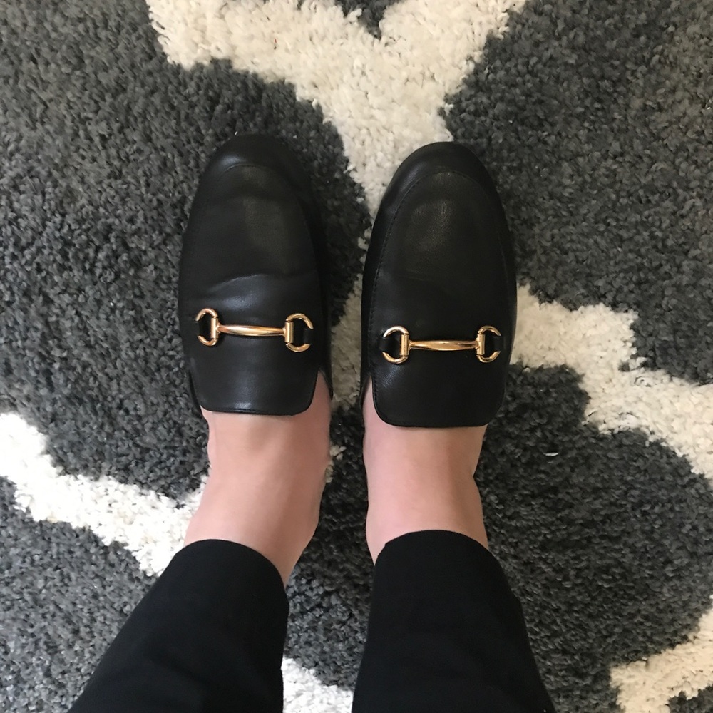 Black Loafer Mule Flats