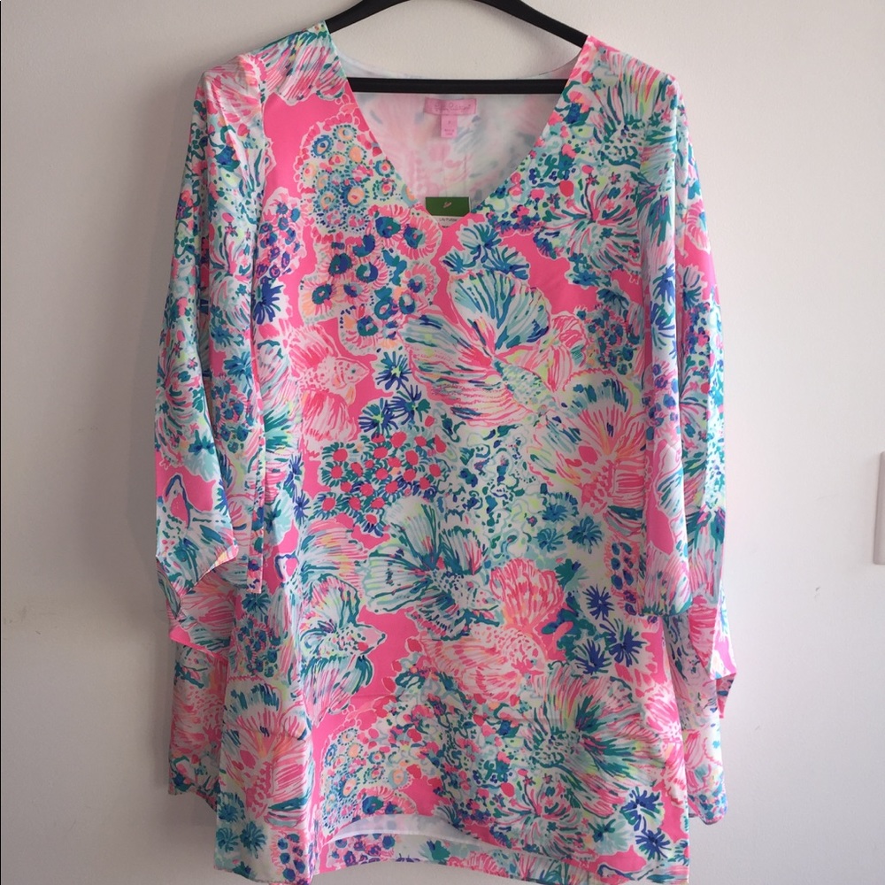 Lilly Pulitzer Miri Silk Caftan in Tiki Pink