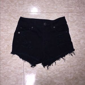 Frayed Black Denim Shorts