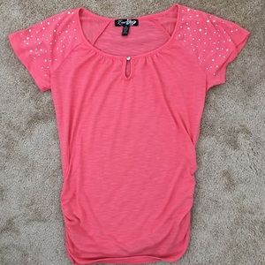 Coral T shirt with rhinestones