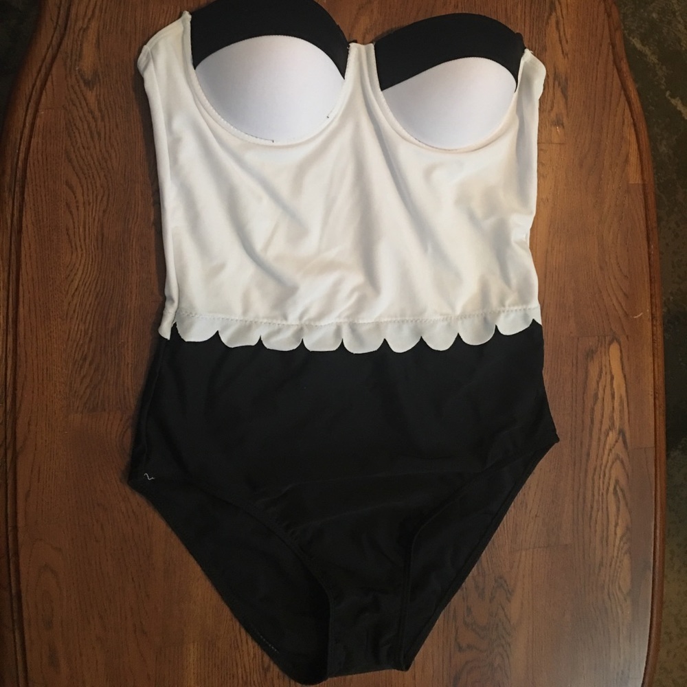 One piece black and white bathing suit