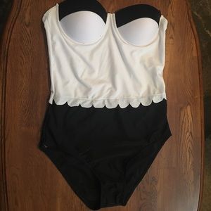 One piece black and white bathing suit