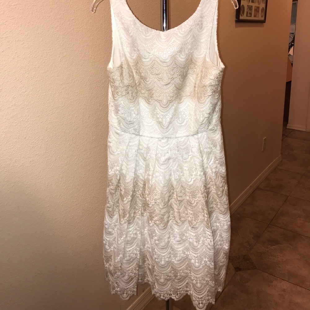 WHBM NWT White and Tan Dress