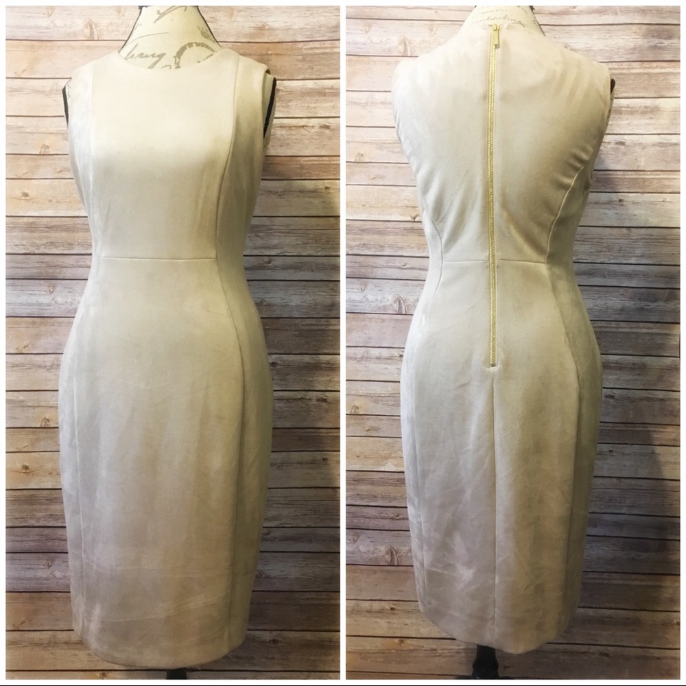 NWT Calvin Klein tan suede sheath dress