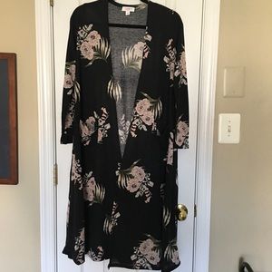 Black floral LuLaRoe Sarah Duster Cardigan