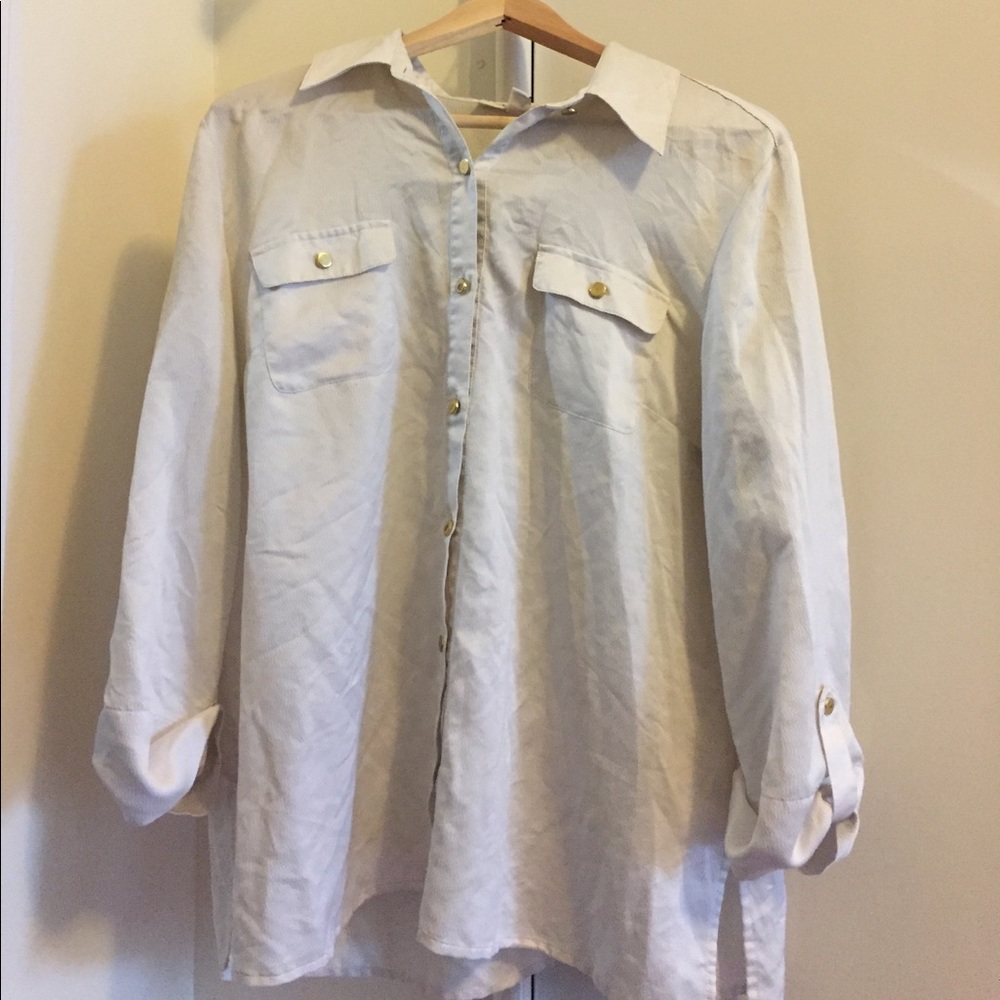 White dress shirt with gold buttons