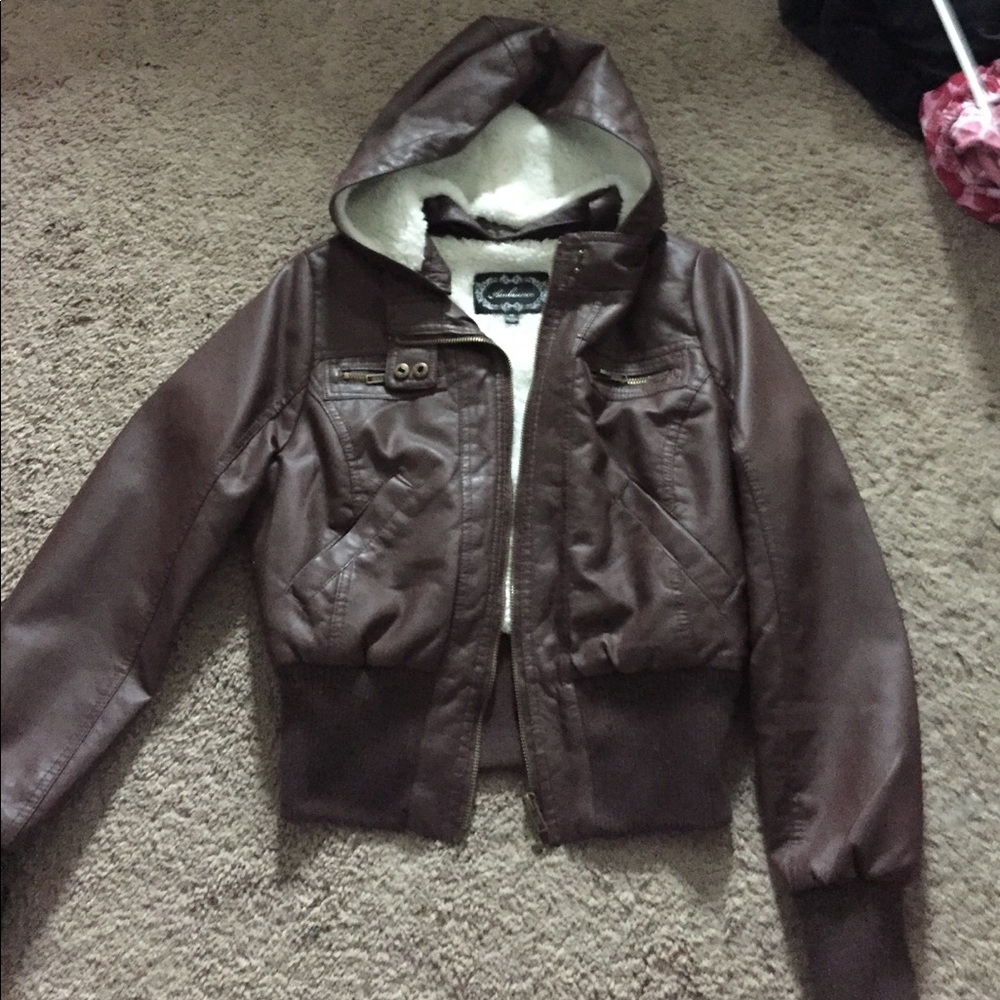 Faux brown leather jacket