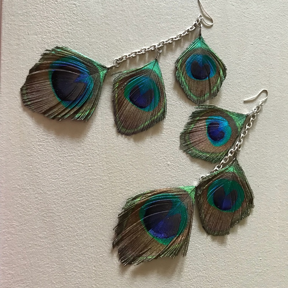 Peacock dangly earrings - Picture 2 of 8