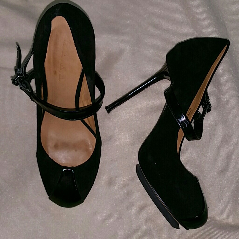LAMB brand black pumps with metallic silver heel