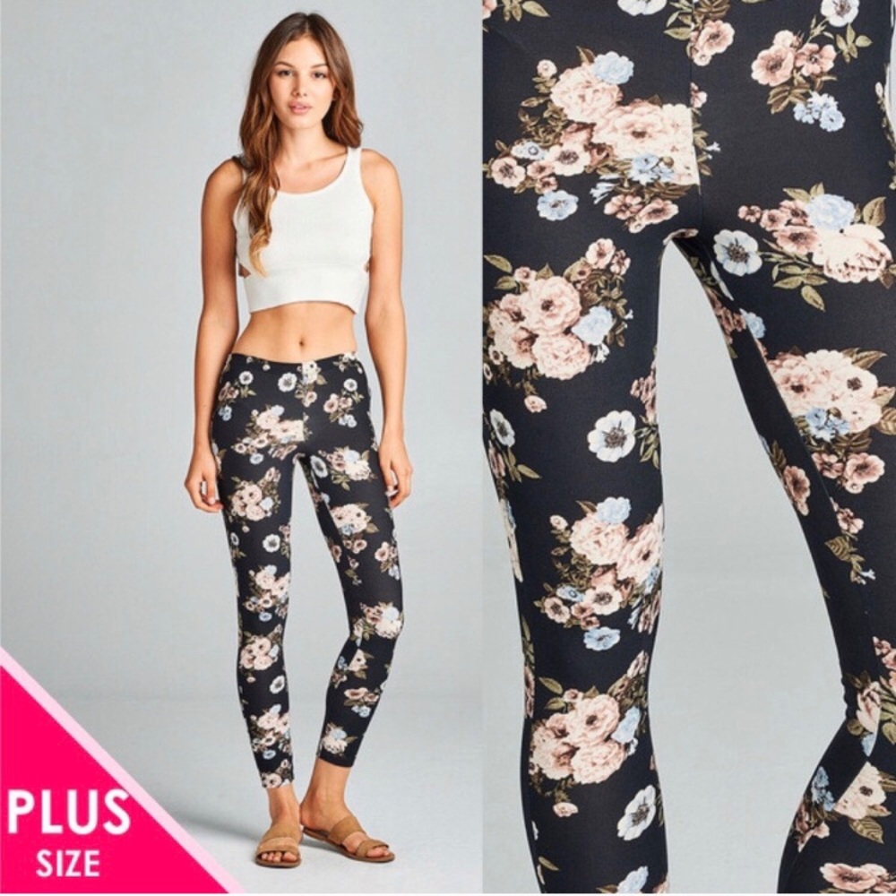 Plus // Black Floral Leggings - Picture 4 of 5