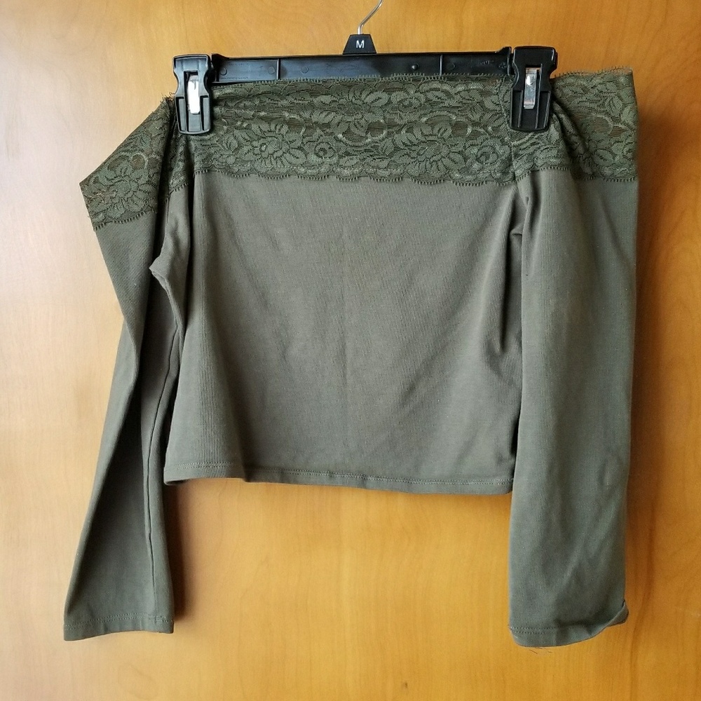 Green lace crop top
