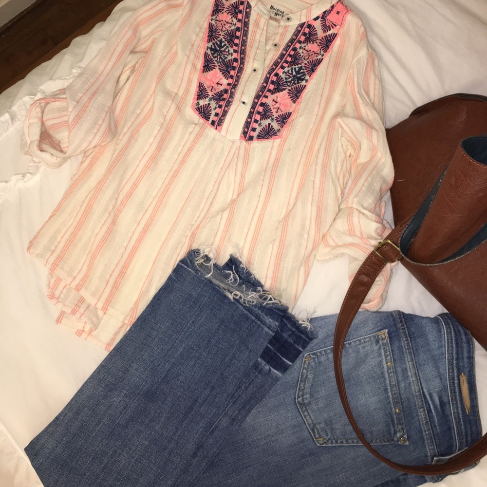 Anthropologie Boho Embroidered Shirt