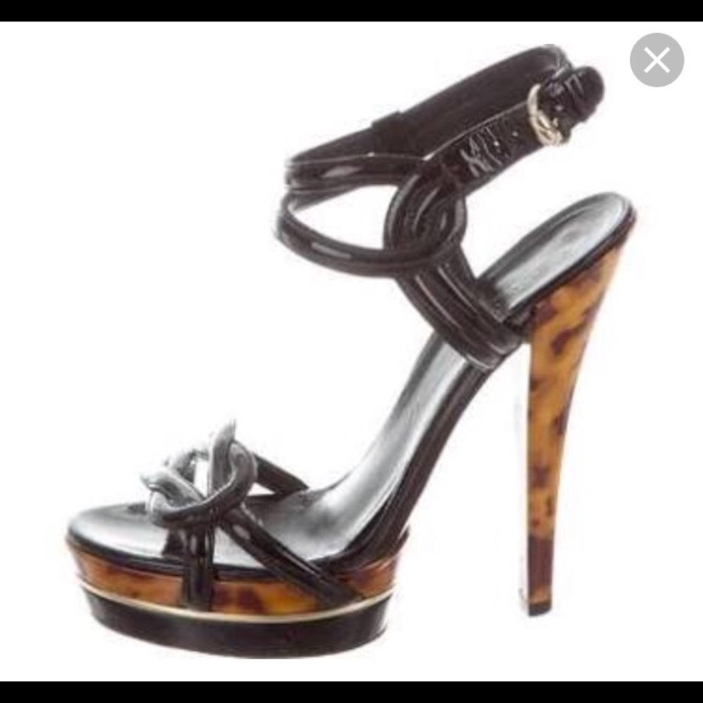 Gucci platform sandals with tortoise/safari heel