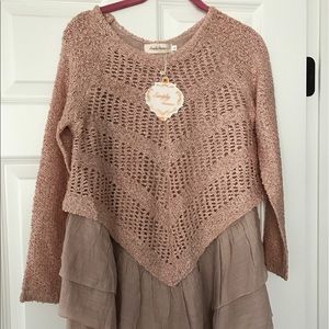 Layered ruffle tunic sweater
