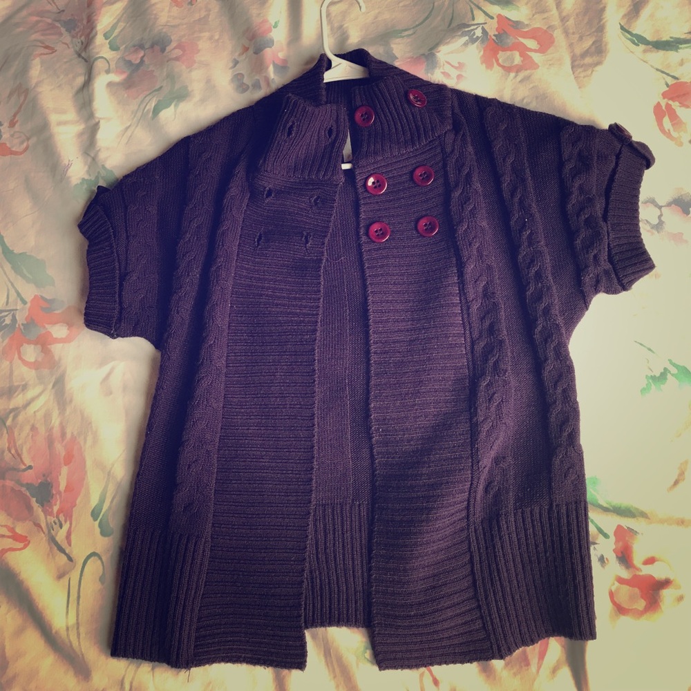Dark purple short sleeve cardigan sweater