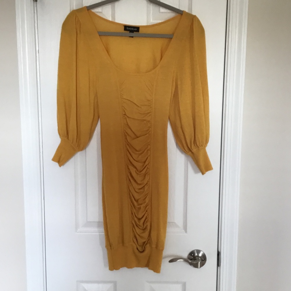 Bebe Mustard Front Ruched Sweater XS