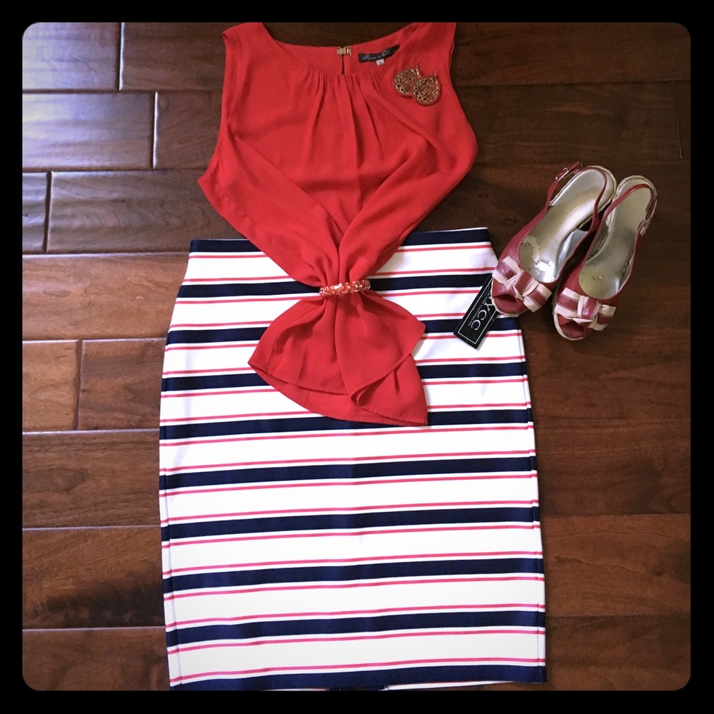 Red/white/blue striped skirt
