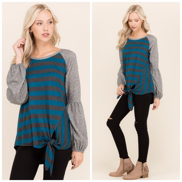 Stunning Bishop Sleeve Twist Tie Ribbon Front Top - Picture 3 of 3