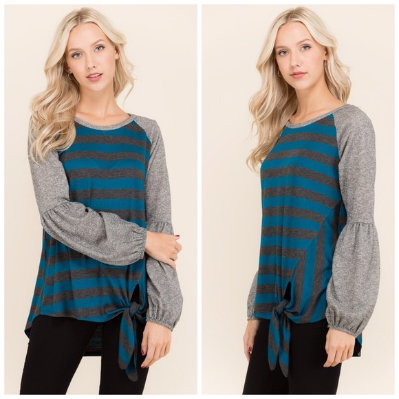 Stunning Bishop Sleeve Twist Tie Ribbon Front Top - Picture 2 of 3