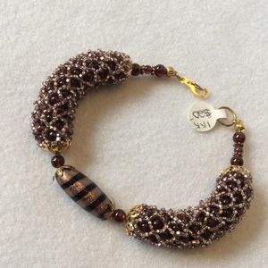 FINAL SALE PRICE Richly Beaded Gold & Burgundy Bracelet