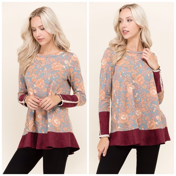 LAST 2! ❤️Stunning Velvet Trim Floral Print Tunic - Picture 4 of 5