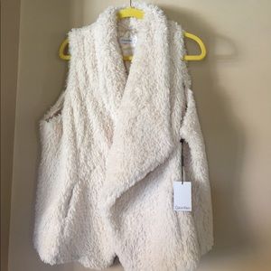 Calvin Klein XL Ivory Faux Fur Vest New with tags.