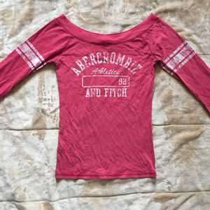 Abercrombie Pink and White Off the Shoulder Top