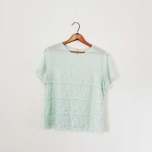 Pastel Aqua  Floral Lace Top Blouse