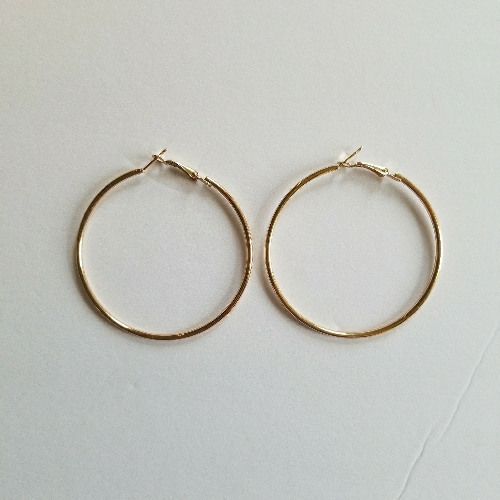 5 for $25 Gold Color Hoop Earrings 2.25' - Picture 2 of 3