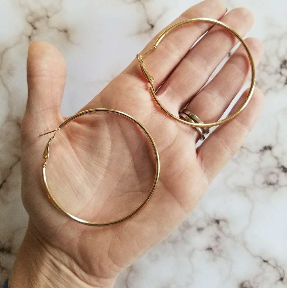 5 for $25 Gold Color Hoop Earrings 2.25' - Picture 3 of 3