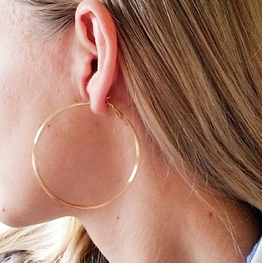 5 for $25 Gold Color Hoop Earrings 2.25' - Picture 1 of 3