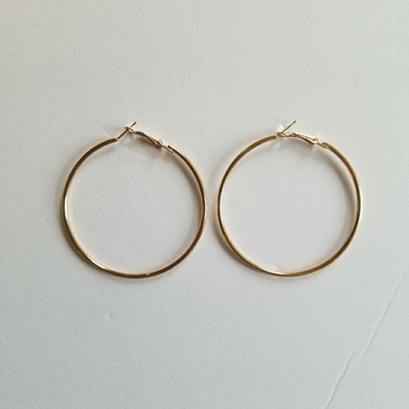 5 for $25 Gold Color Hoop Earrings 2.25' - Picture 2 of 3