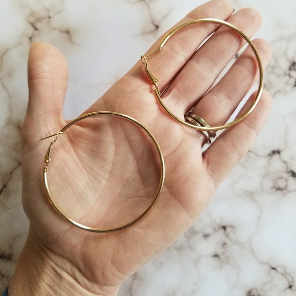 5 for $25 Gold Color Hoop Earrings 2.25' - Picture 3 of 3