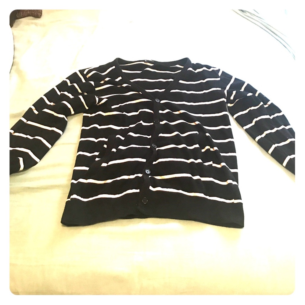 Men’s Black and White Striped Cardigan