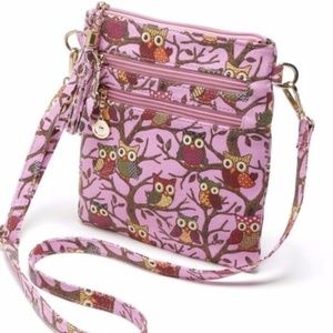 Pink Owl Canvas Crossbody Bag