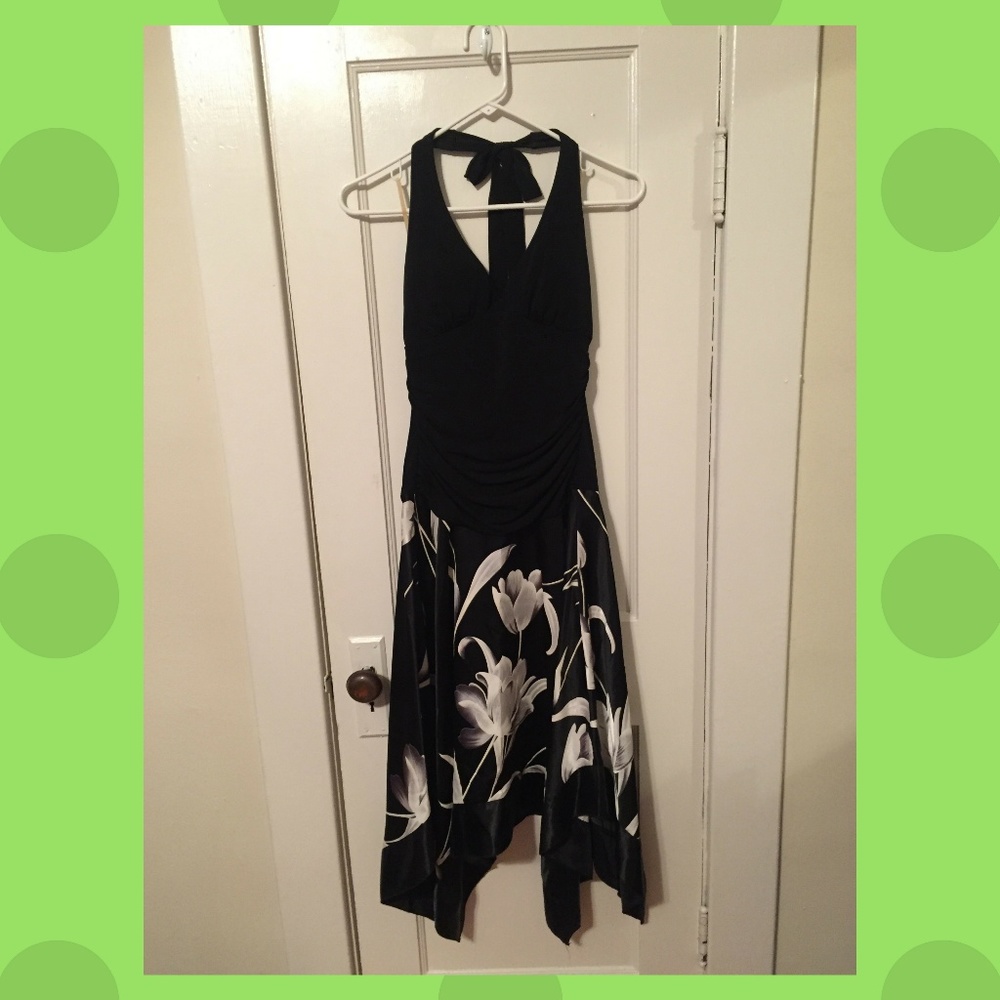 asymmetrical black and white floral dress
