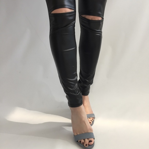 Vegan Leather Cutout Leggings - Picture 2 of 4