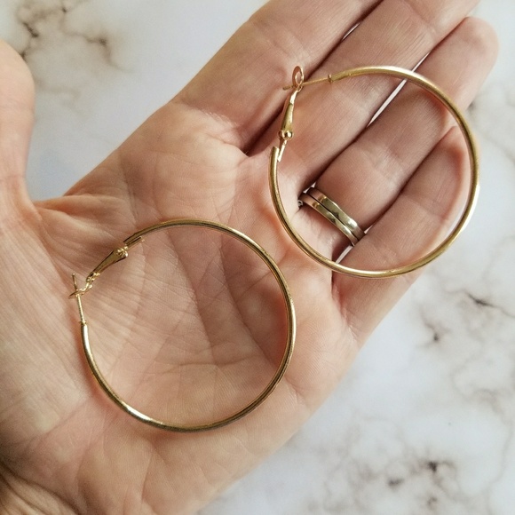 5 for $25 Gold Color Hoop Earrings 1.75' - Picture 2 of 3