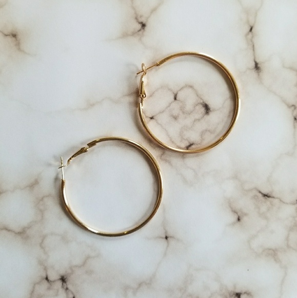 5 for $25 Gold Color Hoop Earrings 1.75' - Picture 3 of 3