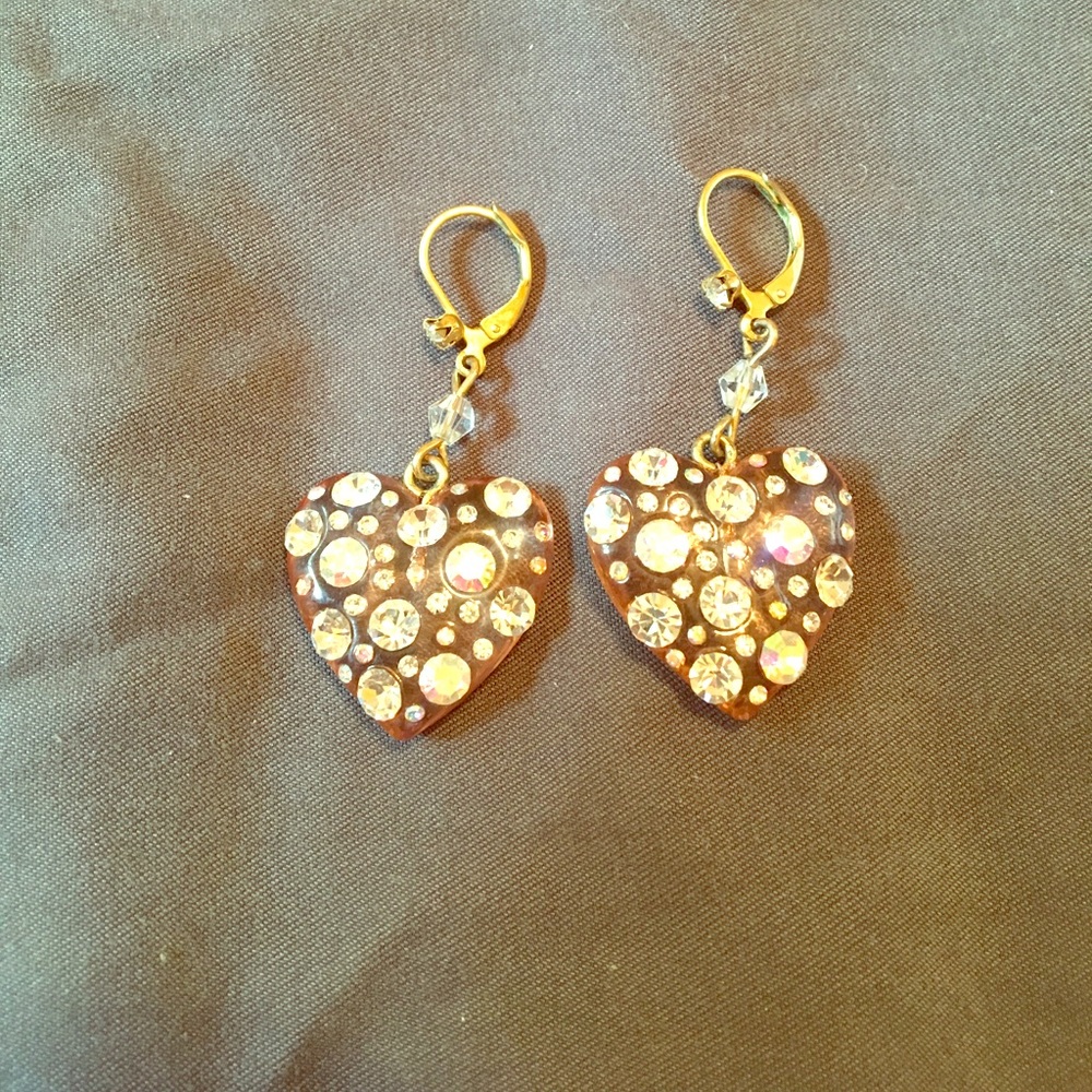 Betsey Johnson iridescent heart dangle earrings