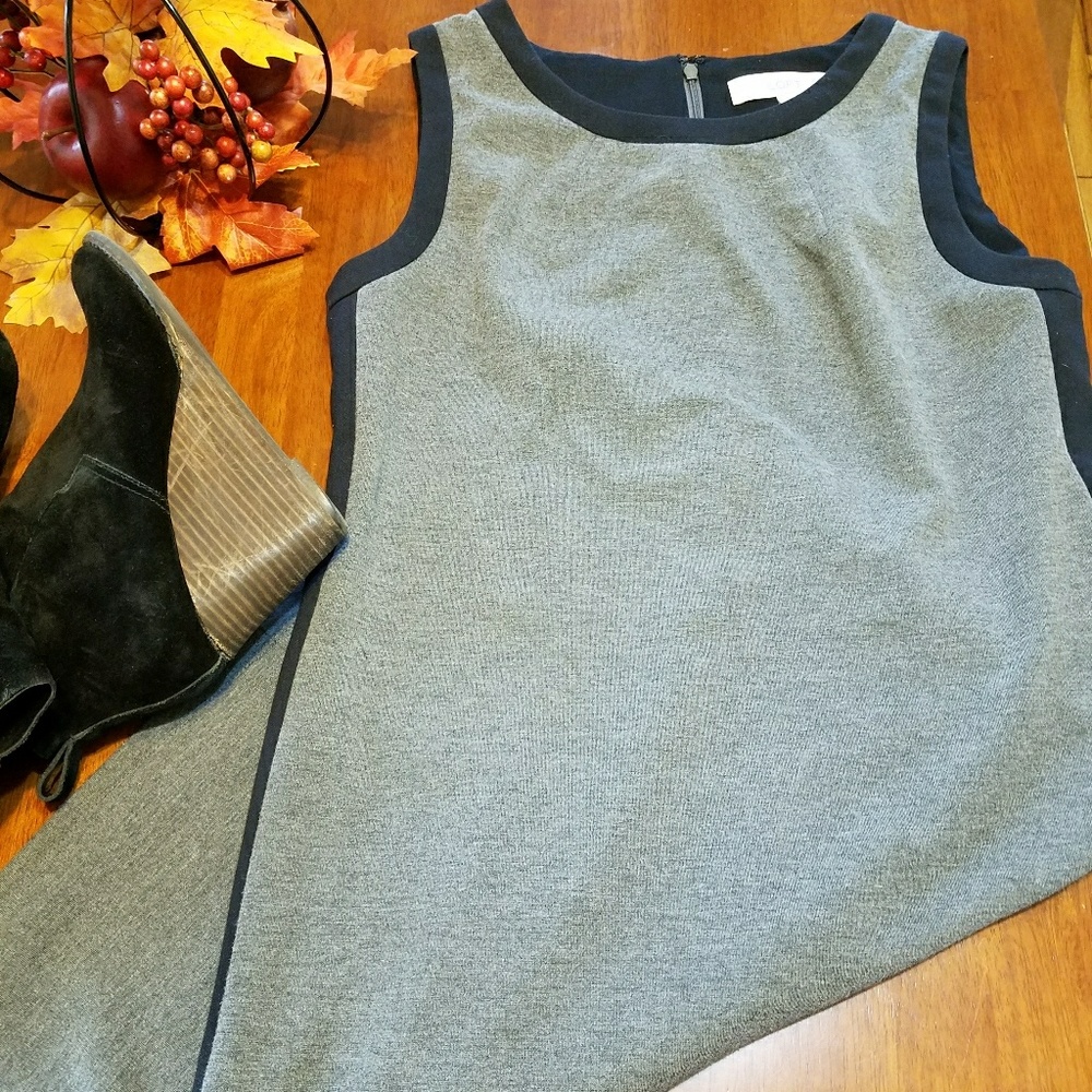 LOFT - Grey sleeveless dress with black trim - sz6