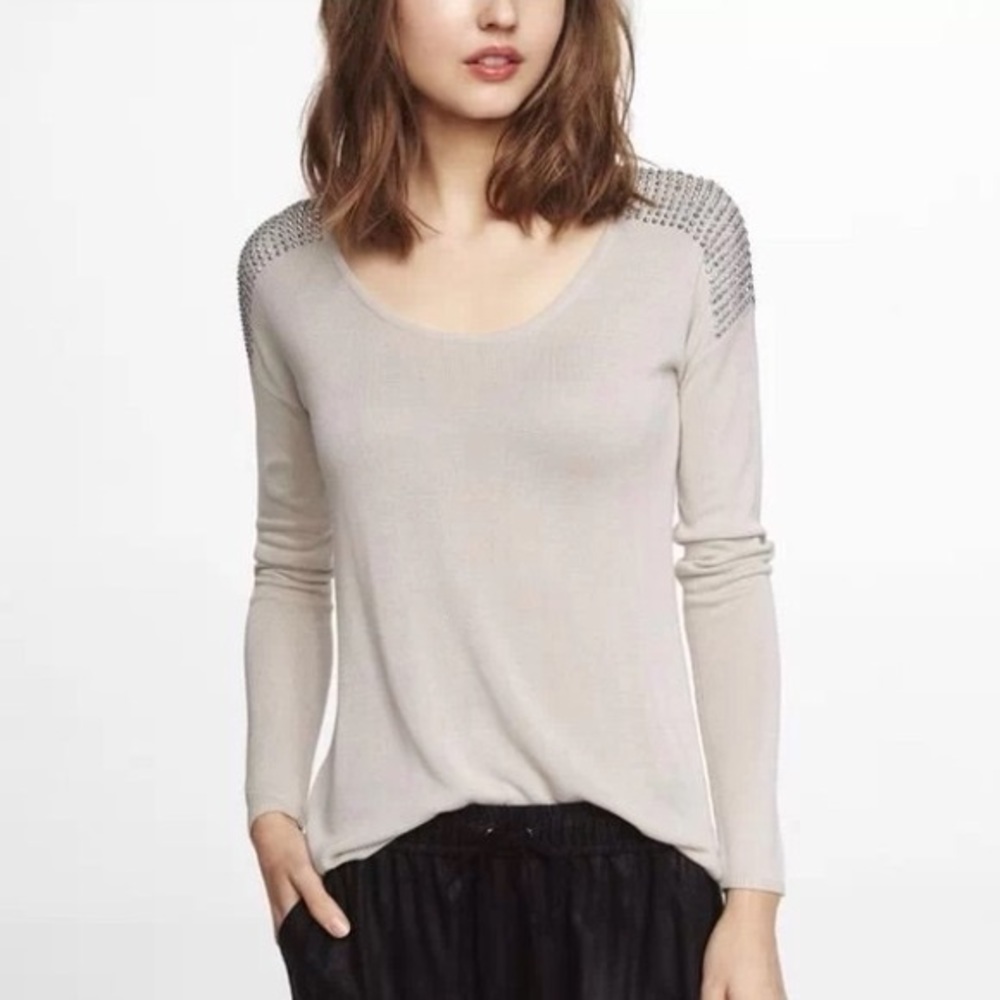 Express White Sweater with Embellished Shoulders